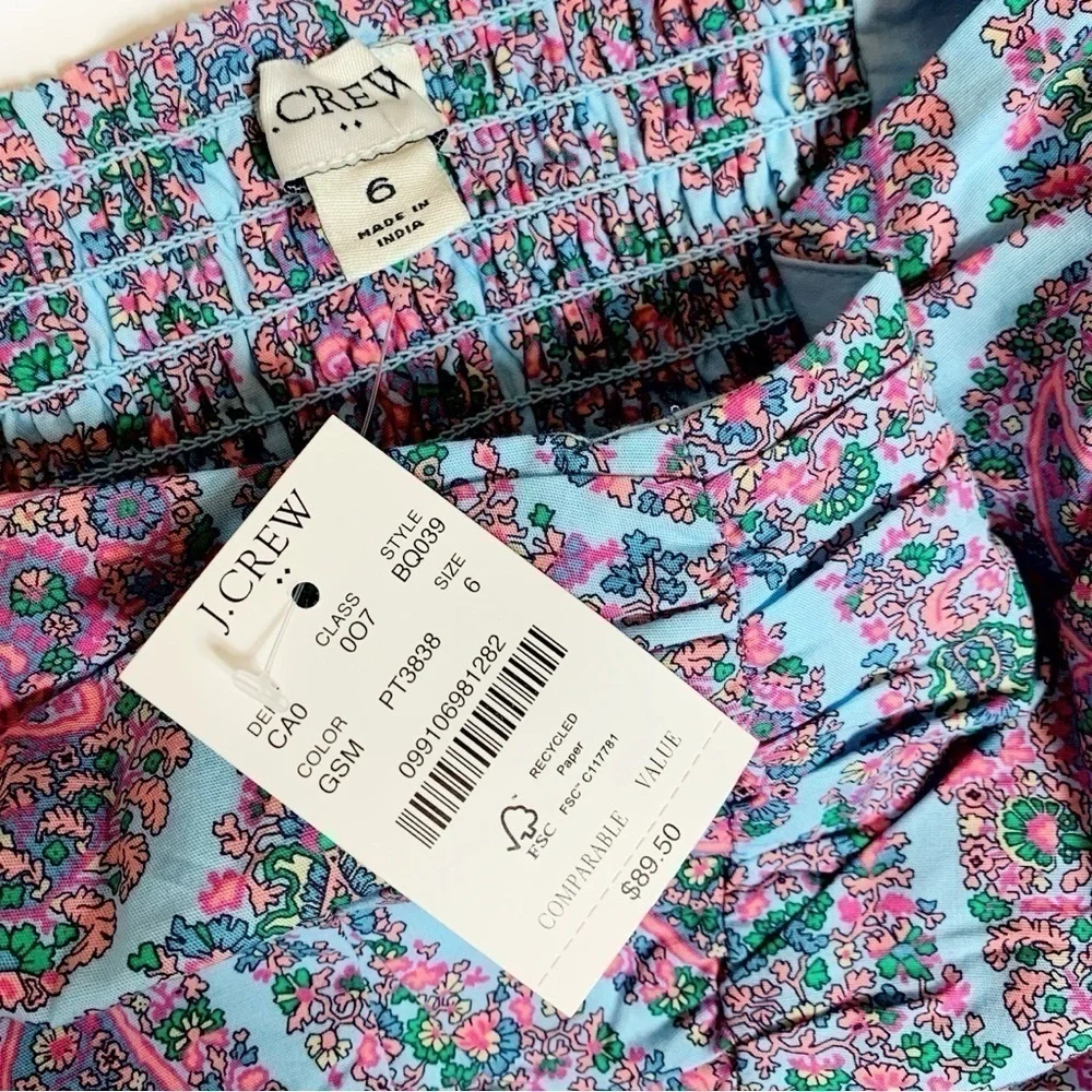 J.Crew Paisley Sweetheart Neck Top Size 6 Floral Boho Summer Blouse Feminine NWT